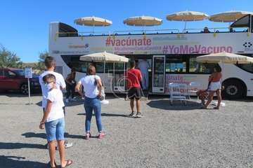 La vacuguagua en la explanada de Melenara/TA.
